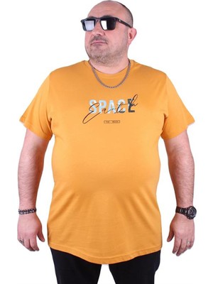 Starbattal Büyük Beden Erkek Sıfır Yaka Tişört Space 23123 Hardal