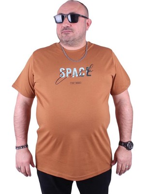 Starbattal Büyük Beden Erkek Sıfır Yaka Tişört Space 23123 Vizon