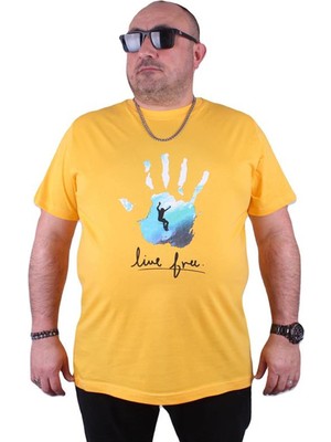 Starbattal Büyük Beden Erkek Sıfır Yaka Tişört Surf 23117 Sarı