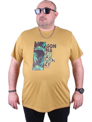 Starbattal Büyük Beden Erkek Sıfır Yaka Tişört Crazy 23116 Limon