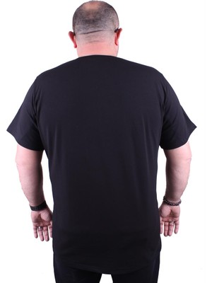 Moc Grande Mocgrande Erkek Büyük Beden Basic V Yaka Siyah Likralı Tişört Kısa Kol Günlük Stil