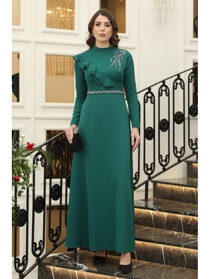 Esilanur Elif Taşlı Tesettür Elbise Zümrüt