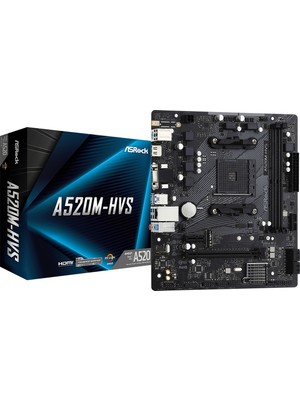 Asrock A520M Hvs Socket Am4, Ddr4 4733+MHZ(O.C.), M.2, USB 3.2, Hdmı,vga Matx A520 Anakart (ASRA520M-HVS)