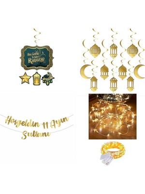 Masalsı Concept Ramazan Süsleri  11 Ayın Sultanı Yazılı Banner 10LU Tavan Sarkıtı 4 Lü Tavan Sarkıtı Işıklı Peri LED