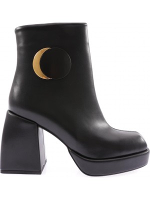 DGN Kristal Taşli Tokali Küt Burun Fermuarli Topuklu Bot