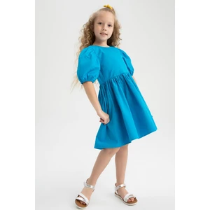 Kız Çocuk Bisiklet Yaka Kısa Balon Kollu Pamuklu Poplin Elbise Y0192A622SM