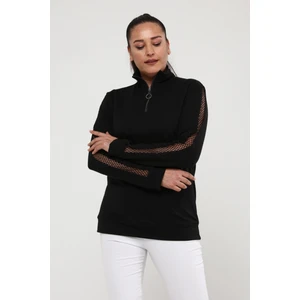 Curvy Trend Kolüstü File Fermuarlı Sweatshirt Siyah