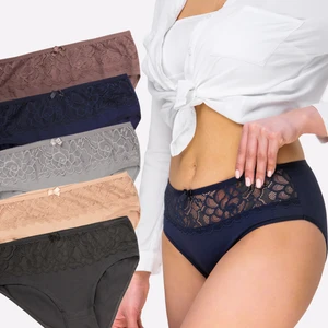Pamuklu Koyu Kadın Külot Dantelli Yüksek Bel 5 Li Set Paket Likralı Slip Büyük Beden Geniş Kenarlı