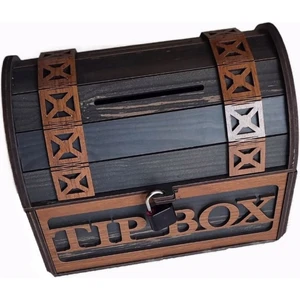 Tip Box Ahşap Kumbara Sandık Tipi Tipbox Kilitli Bahşiş Kutusu