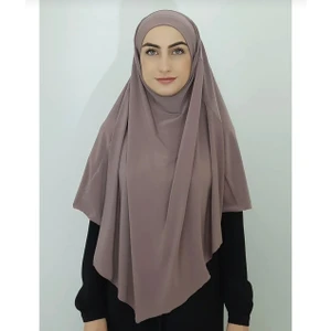 Ayselce Hobi Sufle Hazır Bağlamalı Büyük Boy Eşarp Hac ve Umre Için Uygundur Vizon