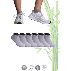 Erkek 6'lı Premium Bambu Patik Çorap Dikişsiz - Gri