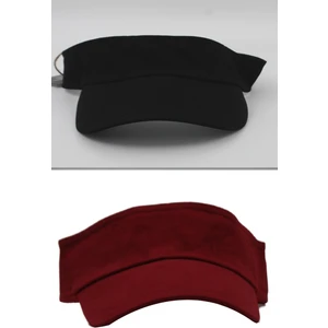 Unisex Uv Koruyucu Vizör Kasket Siperlik Tenis Şapka Kırmızı-Siyah Set