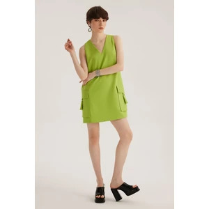 Stella Pulvis Yeşil V Yaka Cepli Mini Elbise