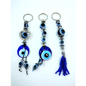 Cam Nazar Boncuk Anahtarlık/araba Dikiz Ayna Süsü Üçlü Set El Yapımı Anahtarlık Aksesuar