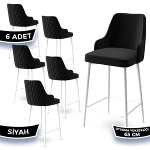 Concept Tera Serisi, 65 cm Mutfak Bar Sandalyesi,  Babyface Kumaş, Beyaz Metal Ayak 6 Adet Sandalye