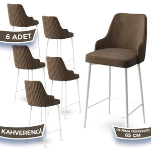 Concept Tera Serisi, 65 cm Mutfak Bar Sandalyesi,  Babyface Kumaş, Beyaz Metal Ayak 6 Adet Sandalye
