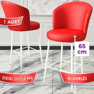Concept Rika Serisi 65 cm Deri Bar Sandalyesi  Beyaz Metal Ayaklı 1 Adet Ada Mutfak Bar Sandalyesi