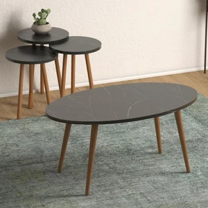 Monte Sehpa Elips Salon Seti Koyu Mermer