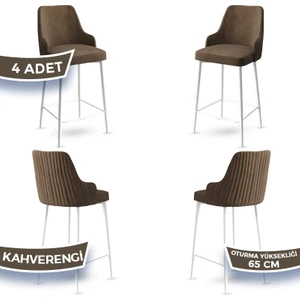 Concept Tera Serisi, 65 cm Mutfak Bar Sandalyesi,  Babyface Kumaş, Beyaz Metal Ayak 4 Adet Sandalye