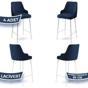Concept Tera Serisi, 65 cm Mutfak Bar Sandalyesi,  Babyface Kumaş, Beyaz Metal Ayak 4 Adet Sandalye