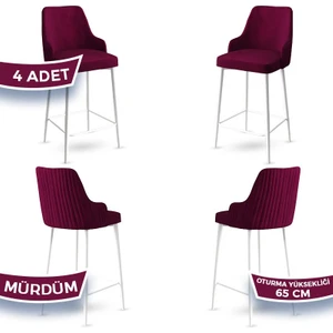 Concept Tera Serisi, 65 cm Mutfak Bar Sandalyesi,  Babyface Kumaş, Beyaz Metal Ayak 4 Adet Sandalye