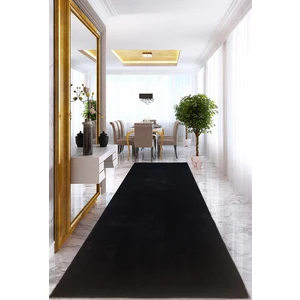 Babil Home Kaymaz Tabanli Yıkanabilir Kesme Rulo Halı Peluş Yolluk Salon Mutfak Koridor Halisi Siyah