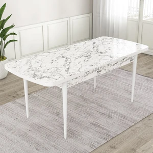 Concept Roz SERISI,80X132 Mdf Açılabilir Beyaz Mermer Desen Mutfak Masası Takımı 6 Sandalye Gold Halkalı