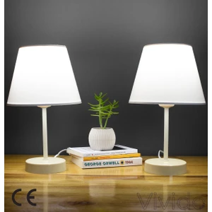 Vivido Abajur Beyaz Krem Ayaklı Modern Abajur 2'li Set