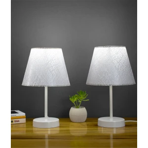 Vivido Abajur Dantelli Beyaz Modern Ikili Yatak Odası Abajur Beyaz Ayaklı Masa Lambası
