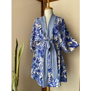 Kinua Studio Mavi Çiçekli Kısa Kimono