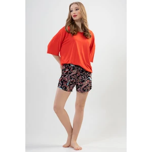 Kadın V Yaka Düşük Omuzlu Kısa Kol Şortlu Pijama Takım