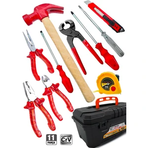 11 Pcs Full Takım El Aleti Kiti Pense Kombin 3 Metre Çekiç Yıldız Düz Kerpeten Tamir Kiti