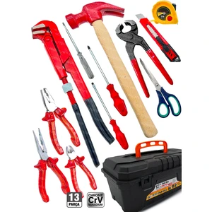 13 Pcs Full Takı El Aleti Kiti Pense Kombin 3 Metre Maşalı Boru Anahtarı Yıldız Düz Çekiç Tamir Kit