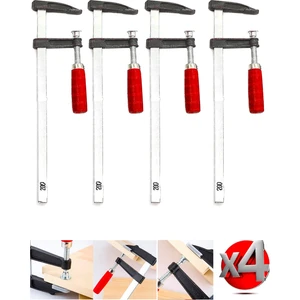 Yüksek Kalite 200 mm F Tipi Ahşap Çelik Mobilyacı Mengene Kıskaç İşkence 4'lü SET-200 mm