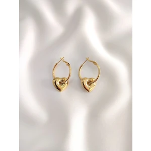 Paslanmaz Çelik Kadın Gold Kalpli Halka Küpe