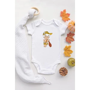 Tuğba Baby The Flintstones Bam Bam Organik Baskılı %100 Pamuklu Beyaz Çıtçıtlı Body Zıbın