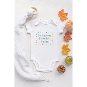 Tuğba Baby Özel Tasarım Bu Bayram Şekeriniz Benim Yazılı Bebek Body Beyaz Badi Zıbın