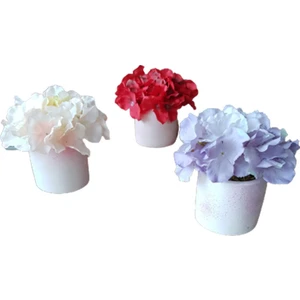 Adresi Burası Adresiburasi Beton Saksıda Yapay Ortanca Masa Çiçeği 3 Lü Set Kırmızı Mor Somon