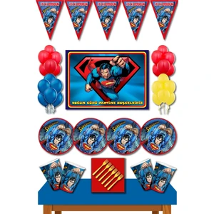 Parti Furyası Superman Doğum Günü Süsleri 24 Kişilik Büyük Boy Afişli 50X70 cm  superman  doğum Günü Konsepti