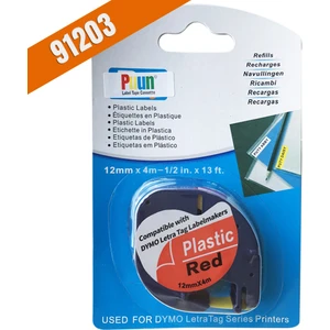 Dymo Letratag Muadil Bant 59424 91203 12MMX4M Plastik Kırmızı Etikete Siyah Yazı Şerit Etiket Kaseti