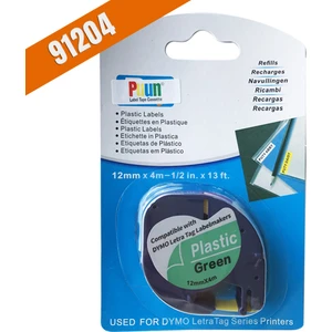 Dymo Letratag Muadil Bant 59425 91204 12MMX4M Plastik Yeşil Etikete Siyah Yazı Şerit Etiket Kaseti