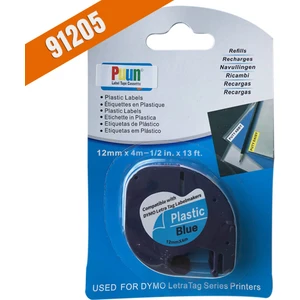 Dymo Letratag Muadil Bant 59426 91205 12MMX4M Plastik Mavi Etikete Siyah Yazı Şerit Etiket Kaseti