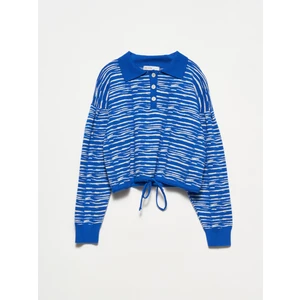 10318 Polo Yaka Düğmeli Kazak-Saks-N.