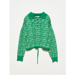 10318 Polo Yaka Düğmeli Kazak-Yeşil-N.