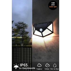 1 Adet 100 Ledli Solar Sarı Işık Güneş Enerjili Bahçe Lambası Hareket Sensörlü