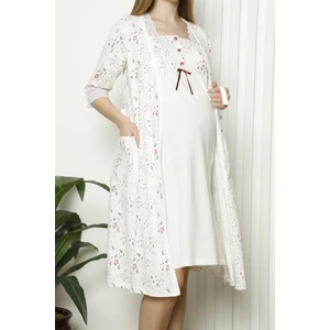 Hamile Sabahlık Tunik Gecelik Ikili Takım Likralı Beyaz