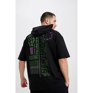 DeFactoFit Oversize Fit Kapüşonlu Baskılı Kısa Kollu Pamuklu Tişört Z5632AZ23SP