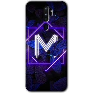 MRC İletişim Oppo A5 2020 Kılıf Hd Desen Baskılı Arka Kapak - Dark Neon Yaprak M Harfi