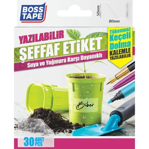 Boss Tape 30 Adet Suya Dayanıklı, Yazılabilen Şeffaf Etiket Baharatlık ve Saksılar İçin