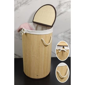 Yuvarlak Bambu Çamaşır Sepeti Naturel CL-6001-01